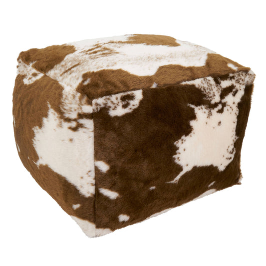 Faux Fur Cow Hide Pouf Brown