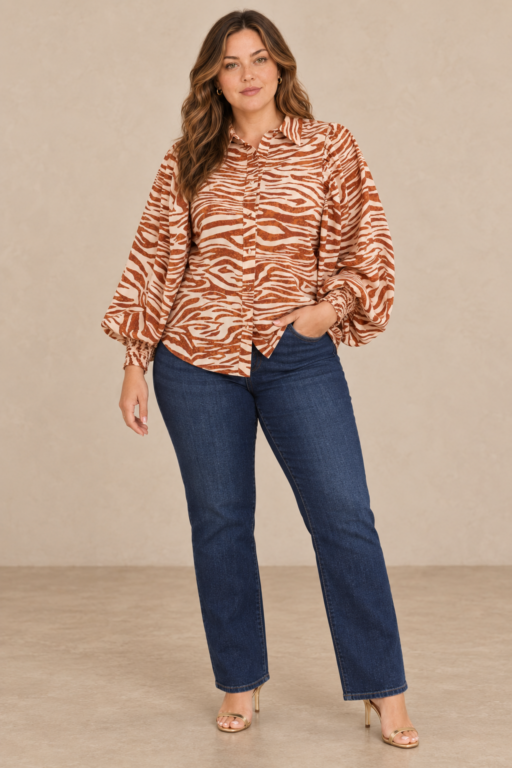 Zebra Button-Down Blouse
