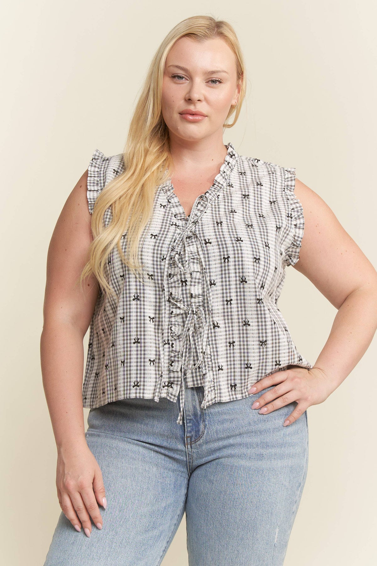 PLAID TIE FRONT TOP