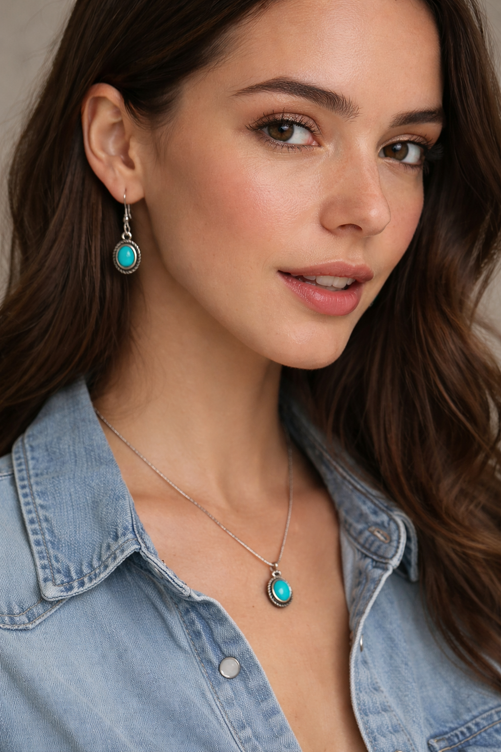 Turquoise pendant necklace and earring set