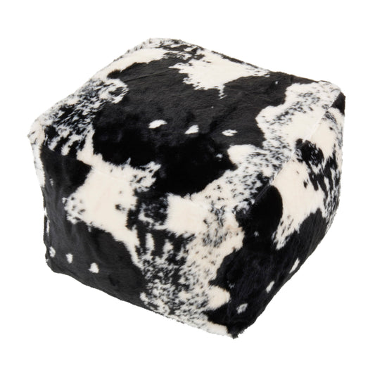 Faux Fur Cow Hide Pouf Black