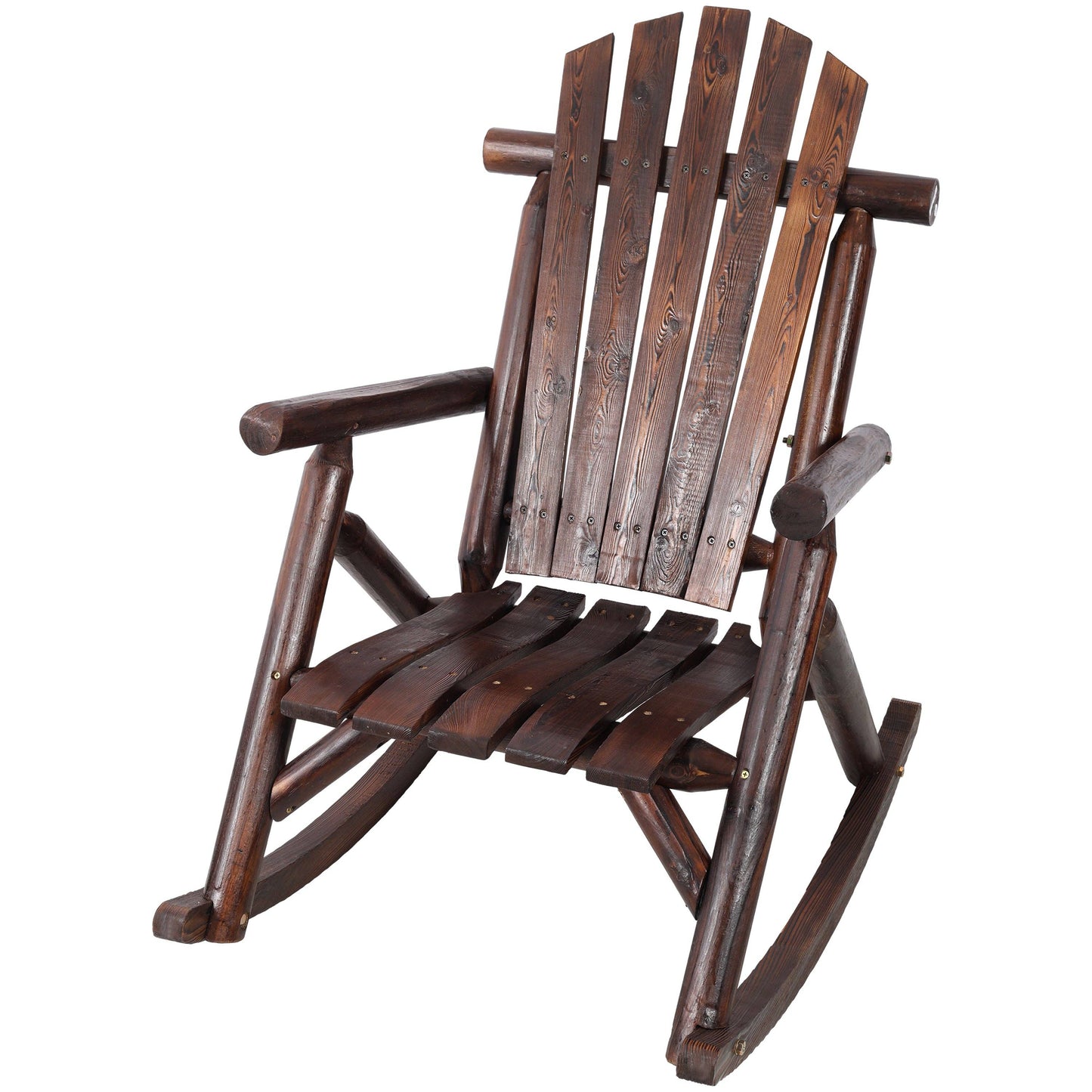 Cozy Fall Decor Brown Fir Log Porch Rocker Chair