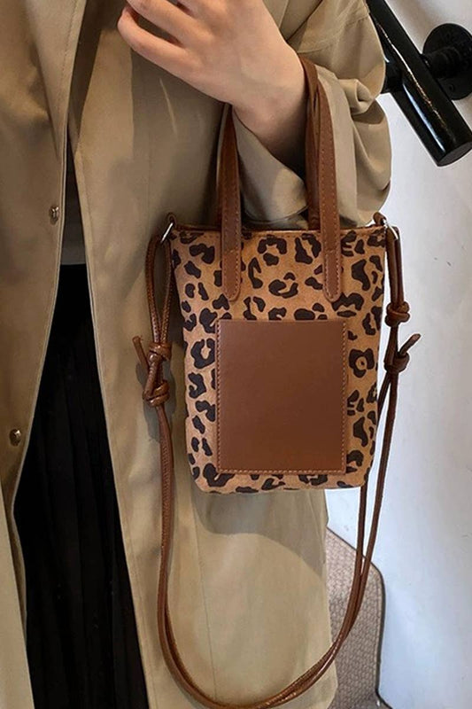 Vintage Retro Suede Crossbody Mini Bucket Bag: LEOPARD