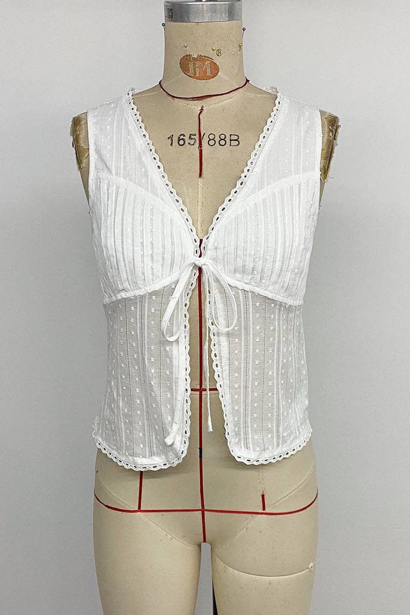 Tie-Front Lace Trim Tank Top