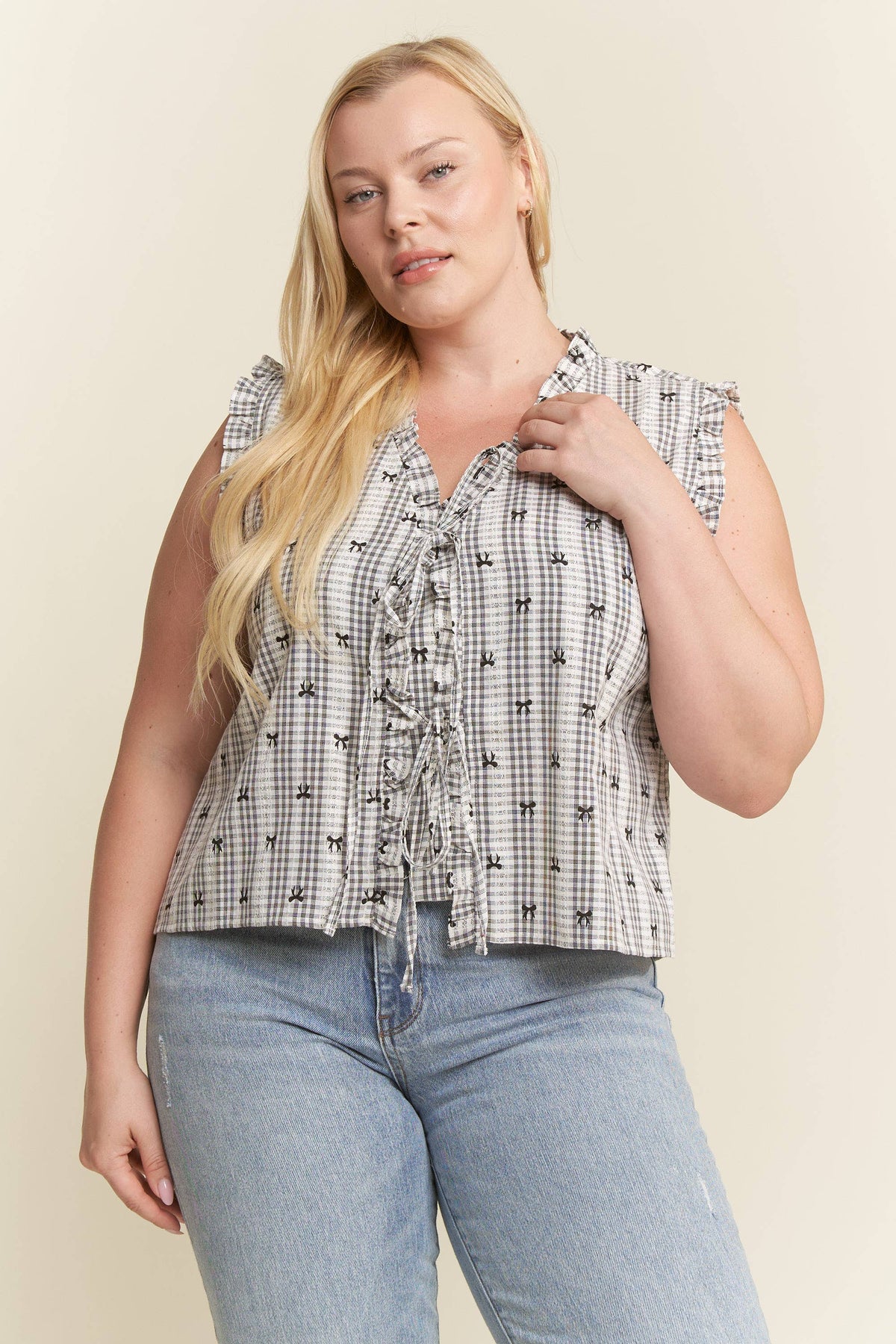 PLAID TIE FRONT TOP