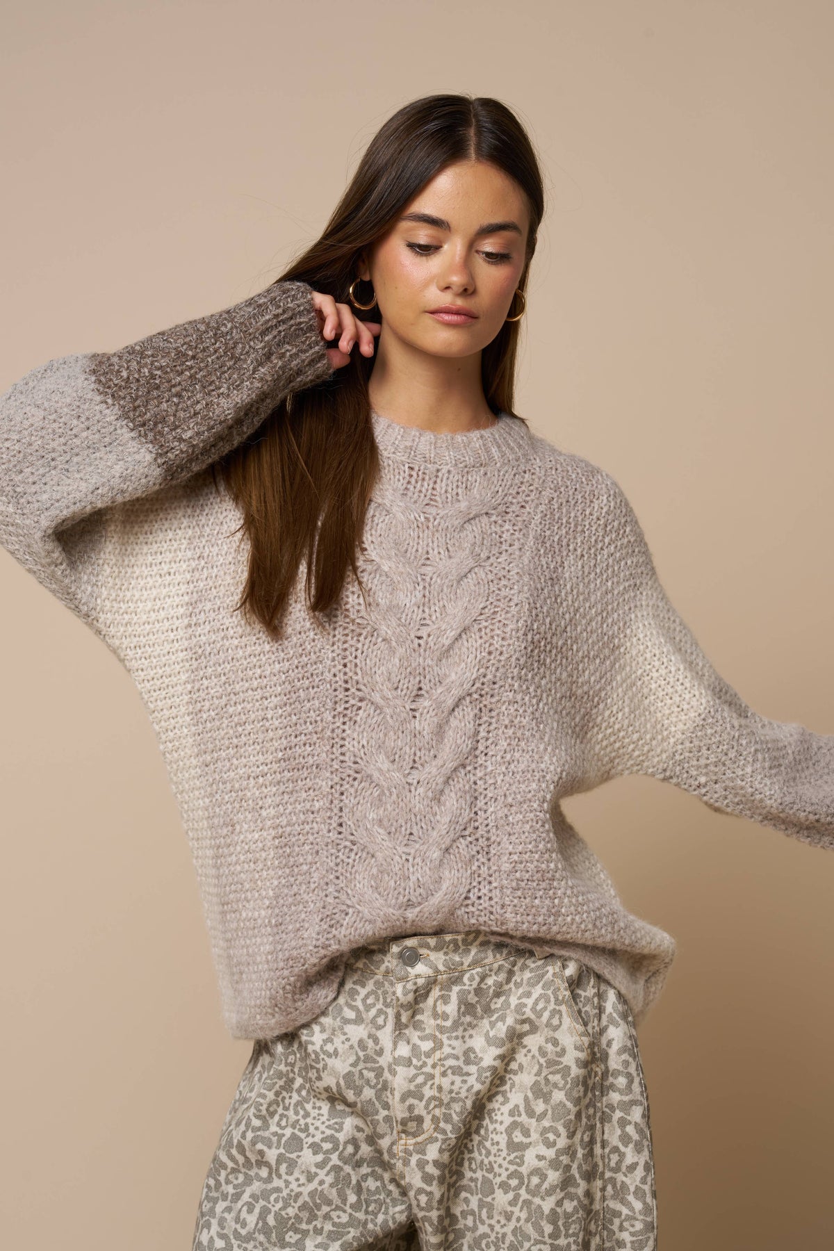 Color Block Cable Knit Sweater