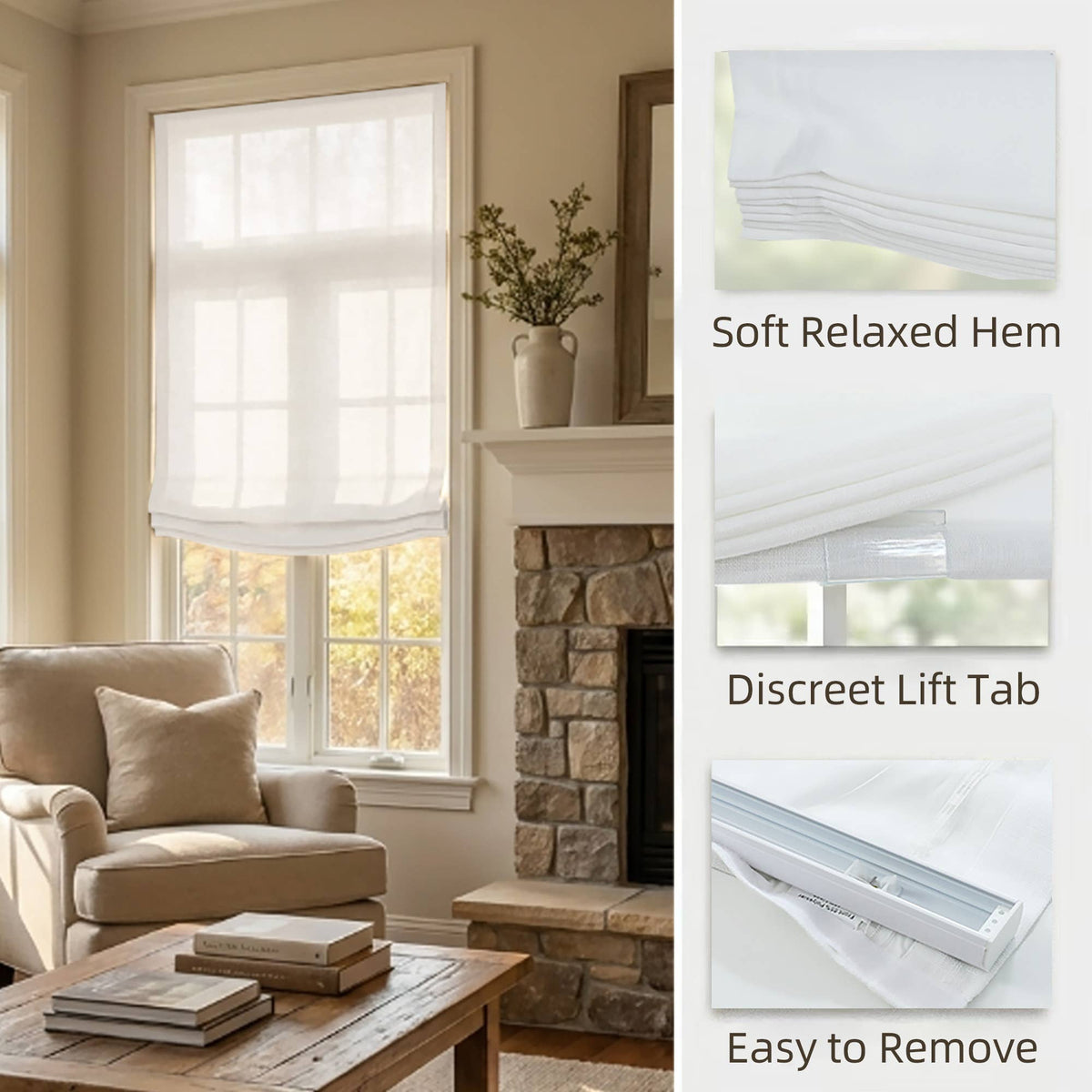 Linen Relaxed Roman Shade : Natural / 48"W x 64"L