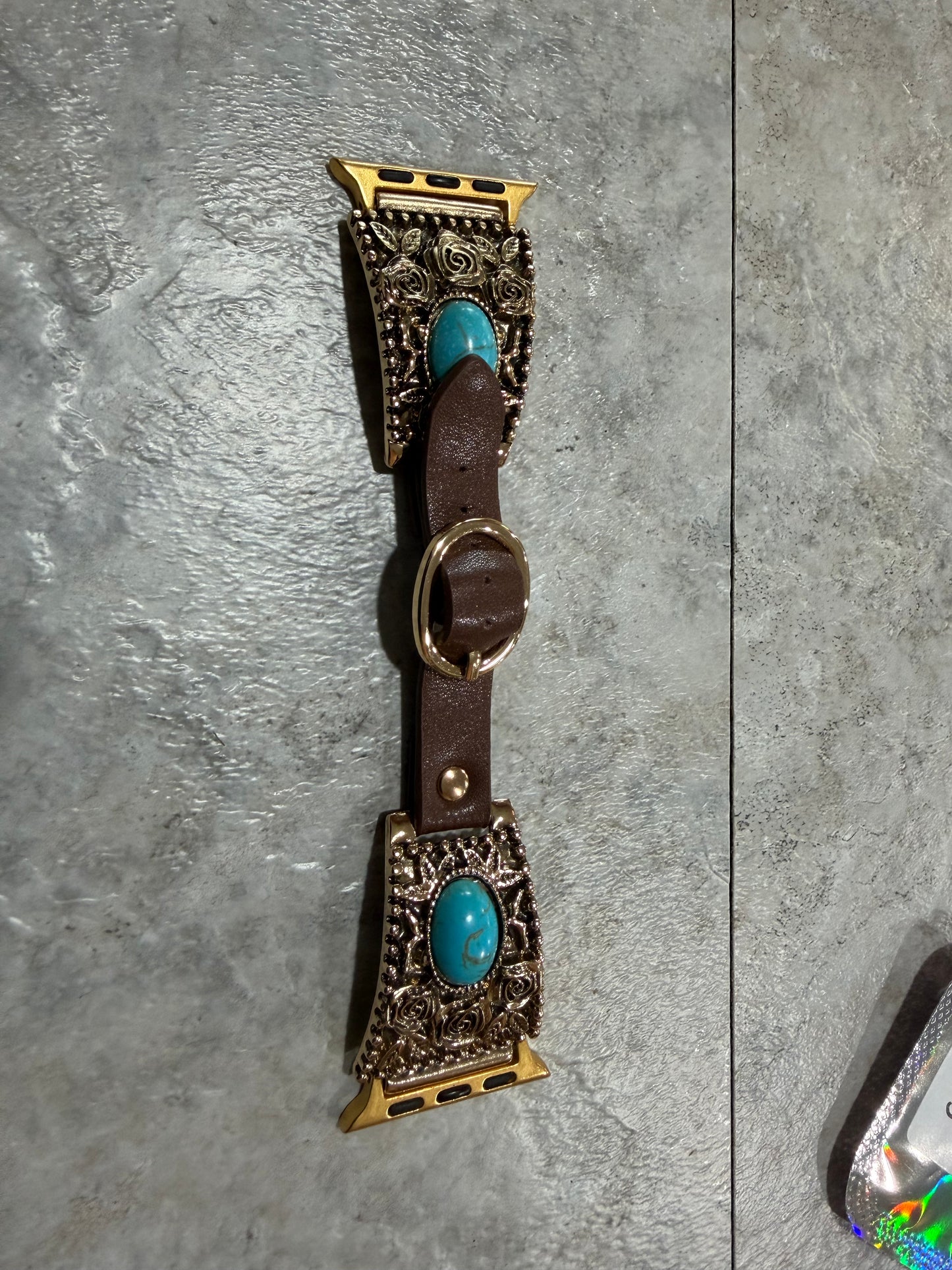 Turquoise and Leather Apple Watch Band