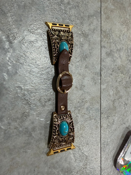 Turquoise and Leather Apple Watch Band