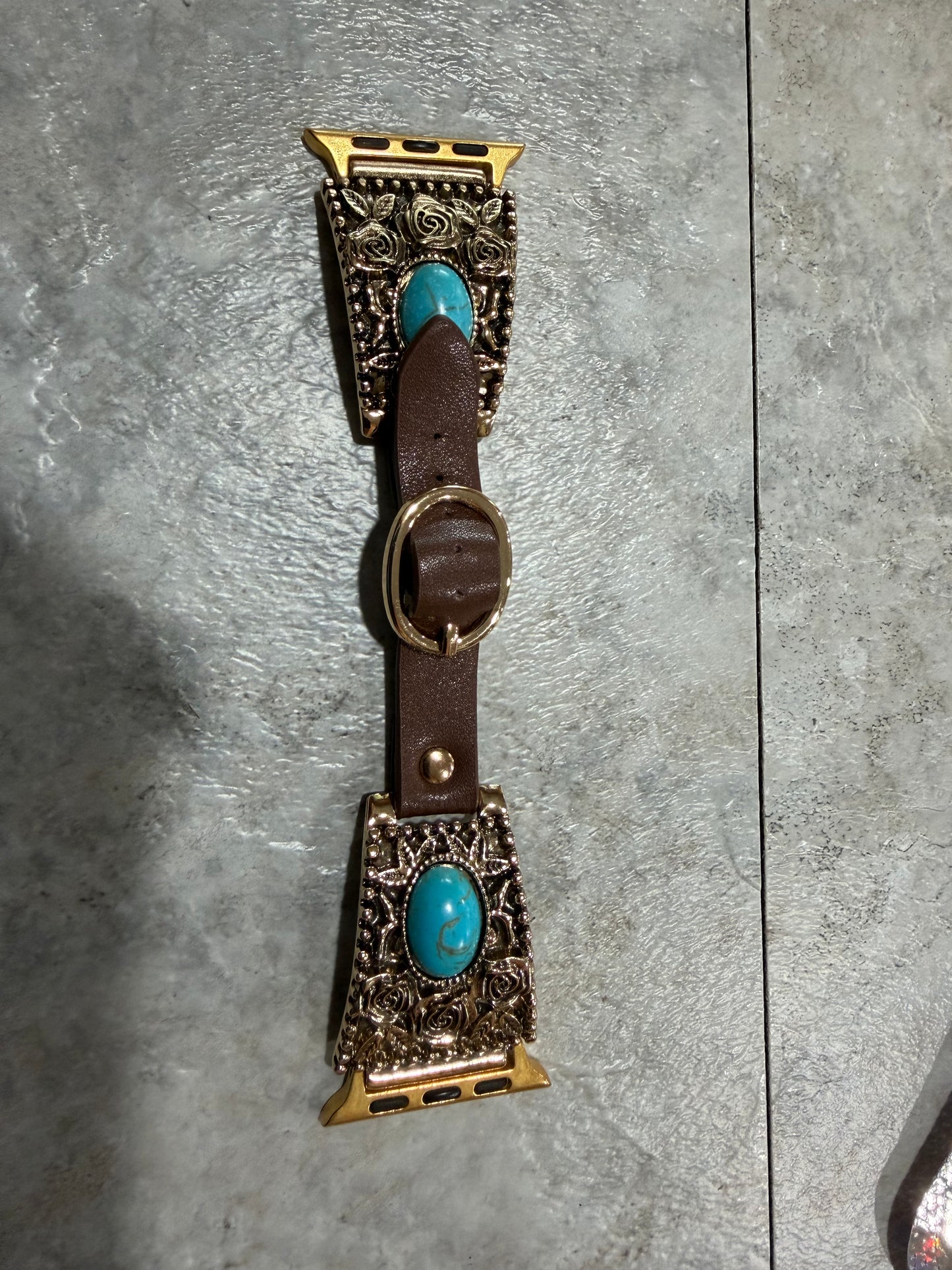 Turquoise and Leather Apple Watch Band