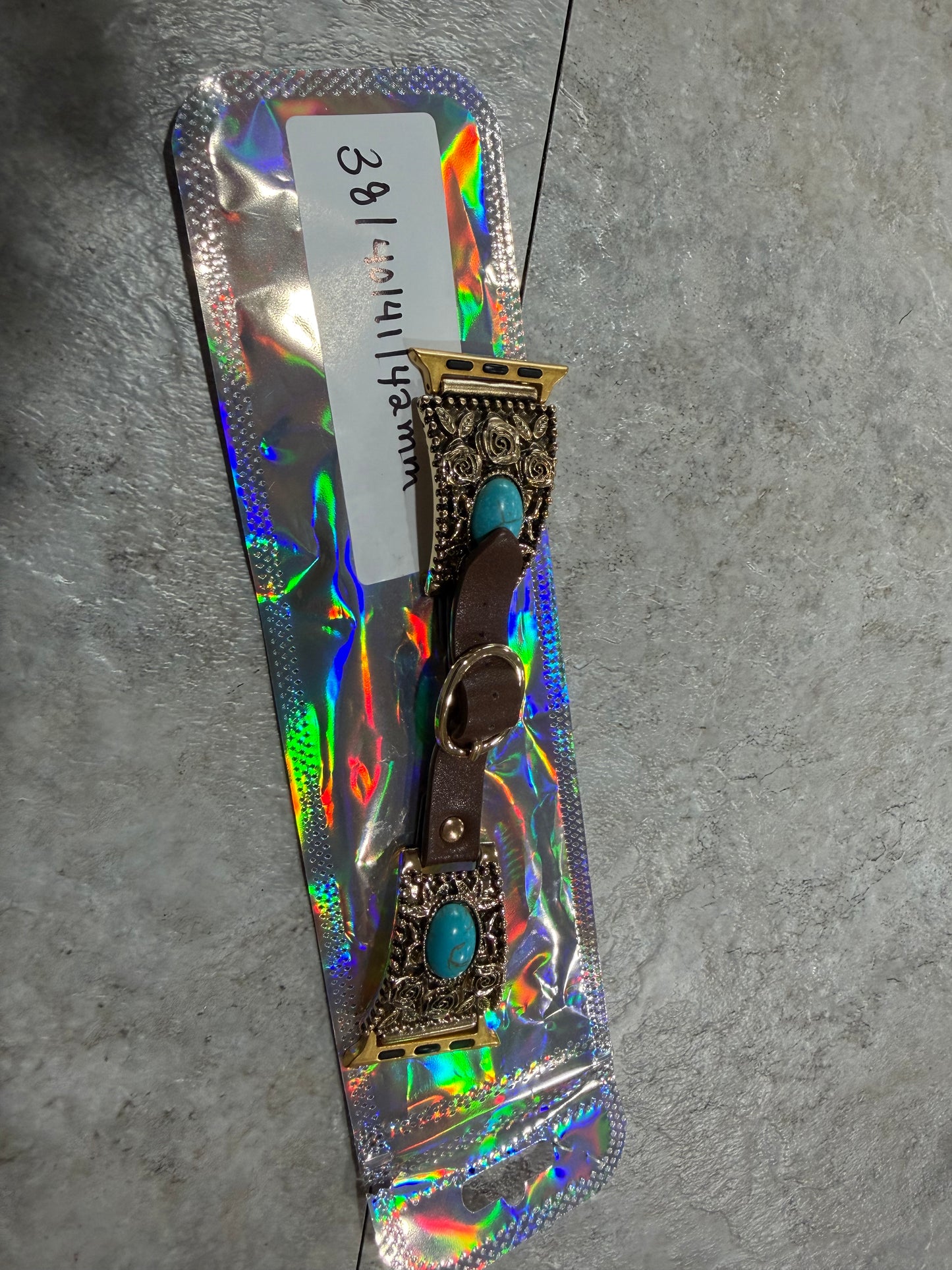 Turquoise and Leather Apple Watch Band
