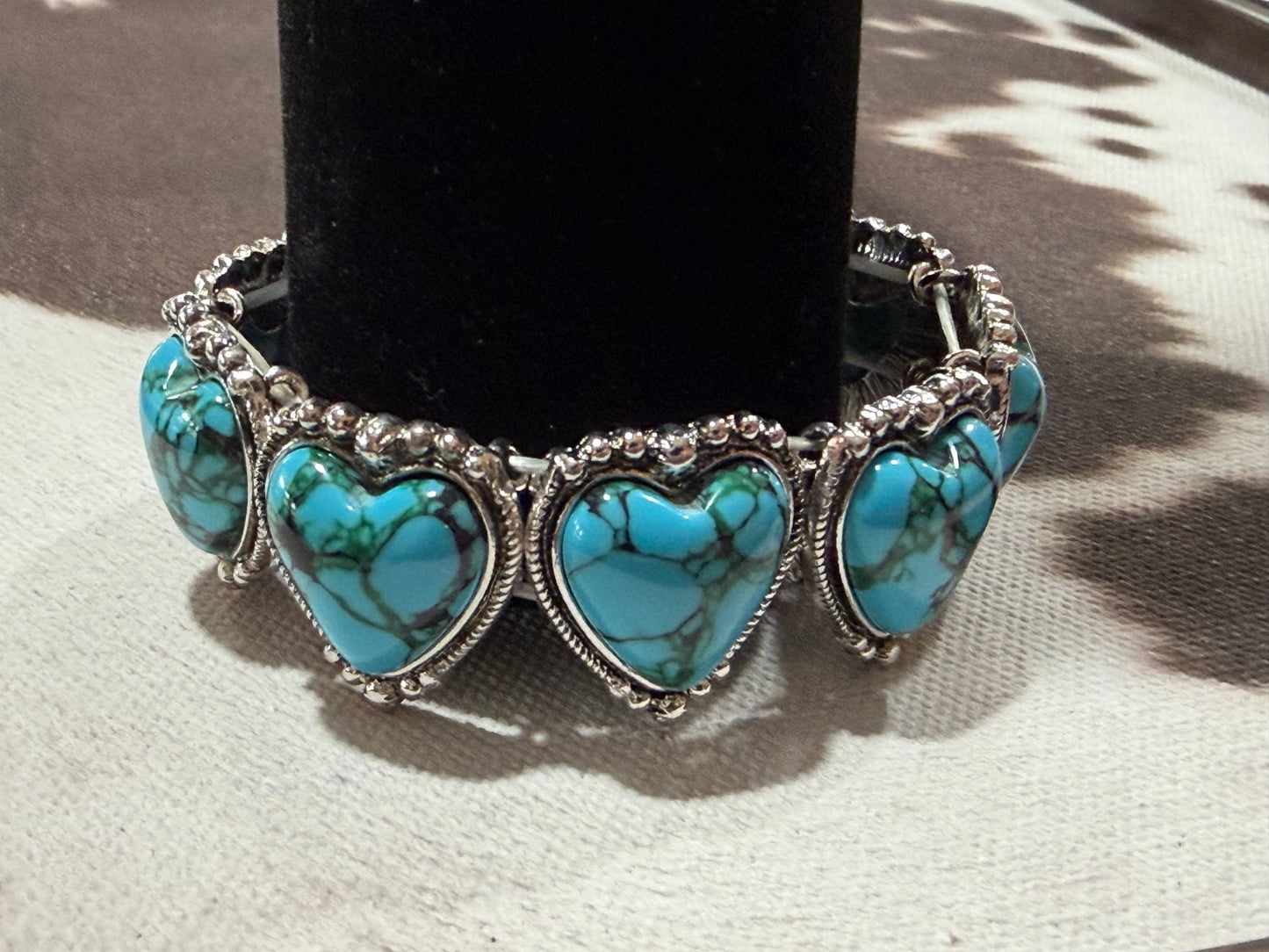 Turquoise and Silver Heart Bracelet