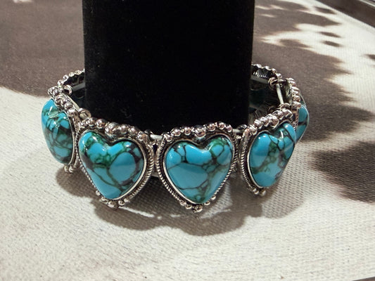 Turquoise and Silver Heart Bracelet