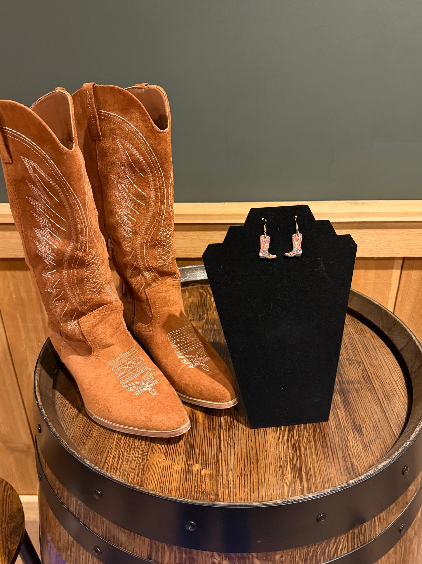 Cowgirl Boots Wooden Earrings