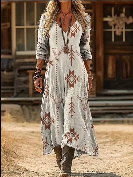 V-neck Long Sleeve Dress