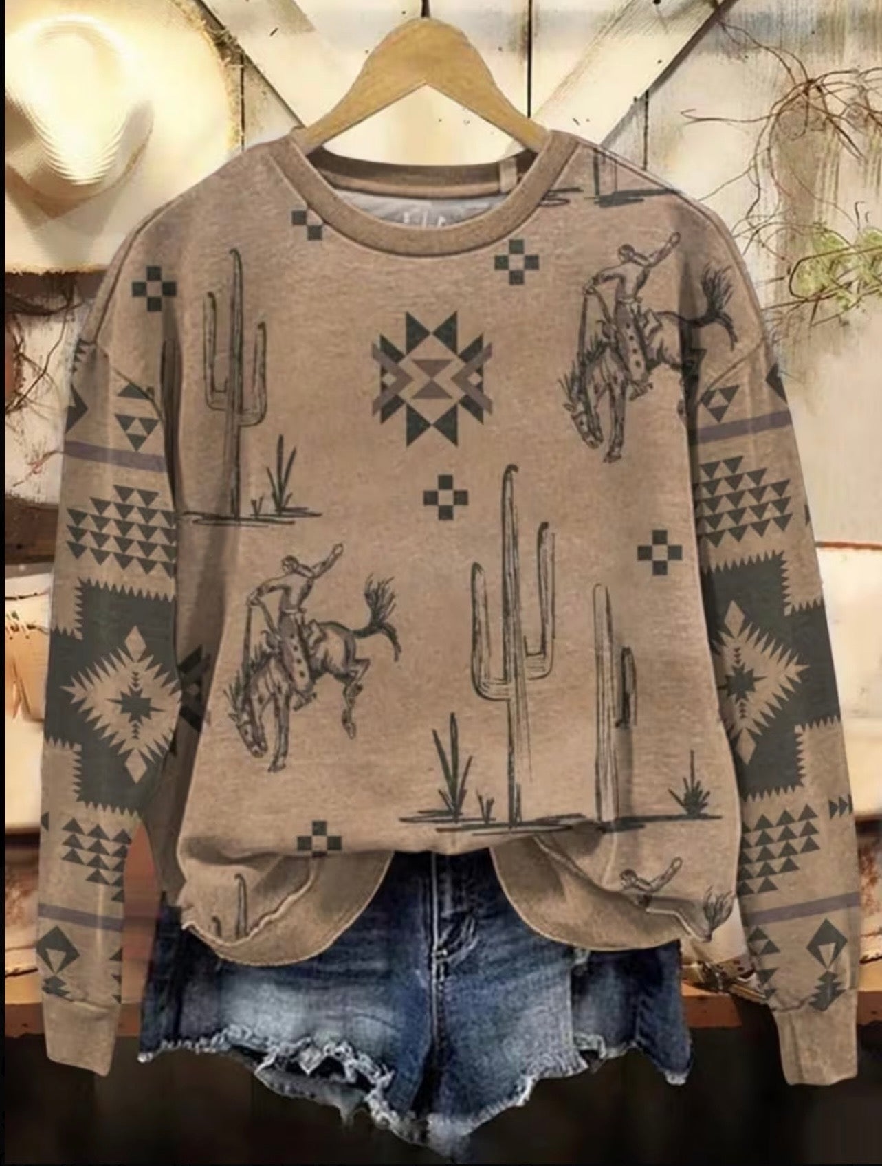 Long Sleeved Western Print Tee