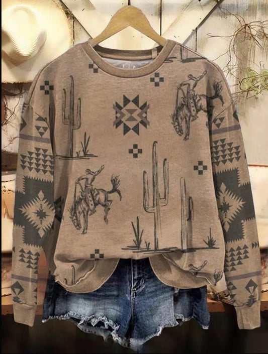Long Sleeved Western Print Tee