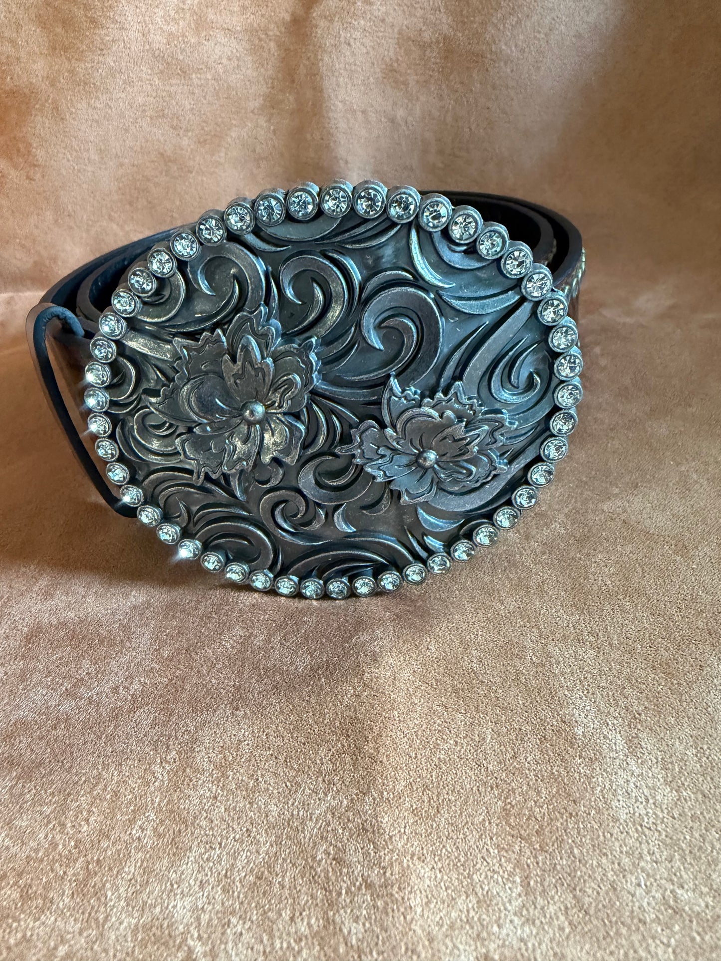 Tooled Leather Belt with Tooled Buckle