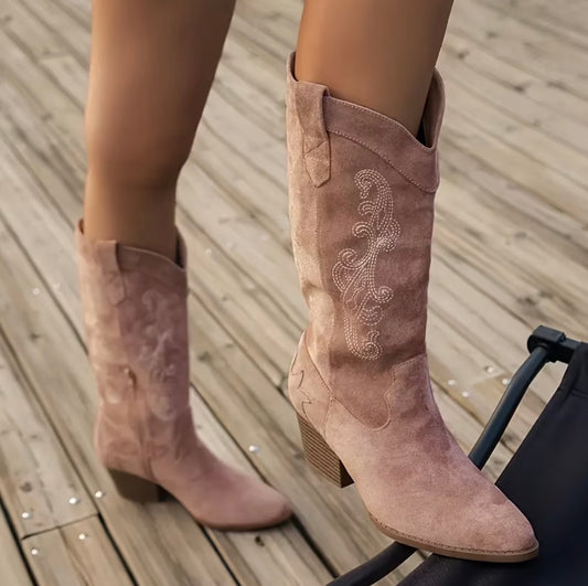 Pink Embroidered Boots