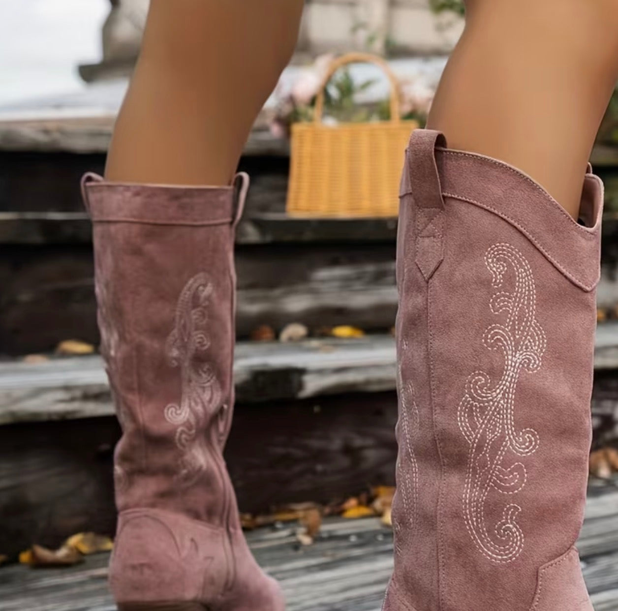Pink Embroidered Boots