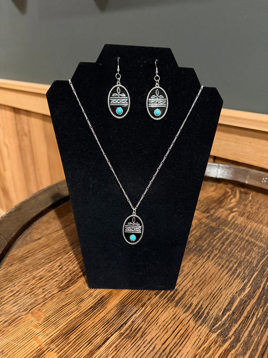 Black Boot stitch Earrings and Necklace Set