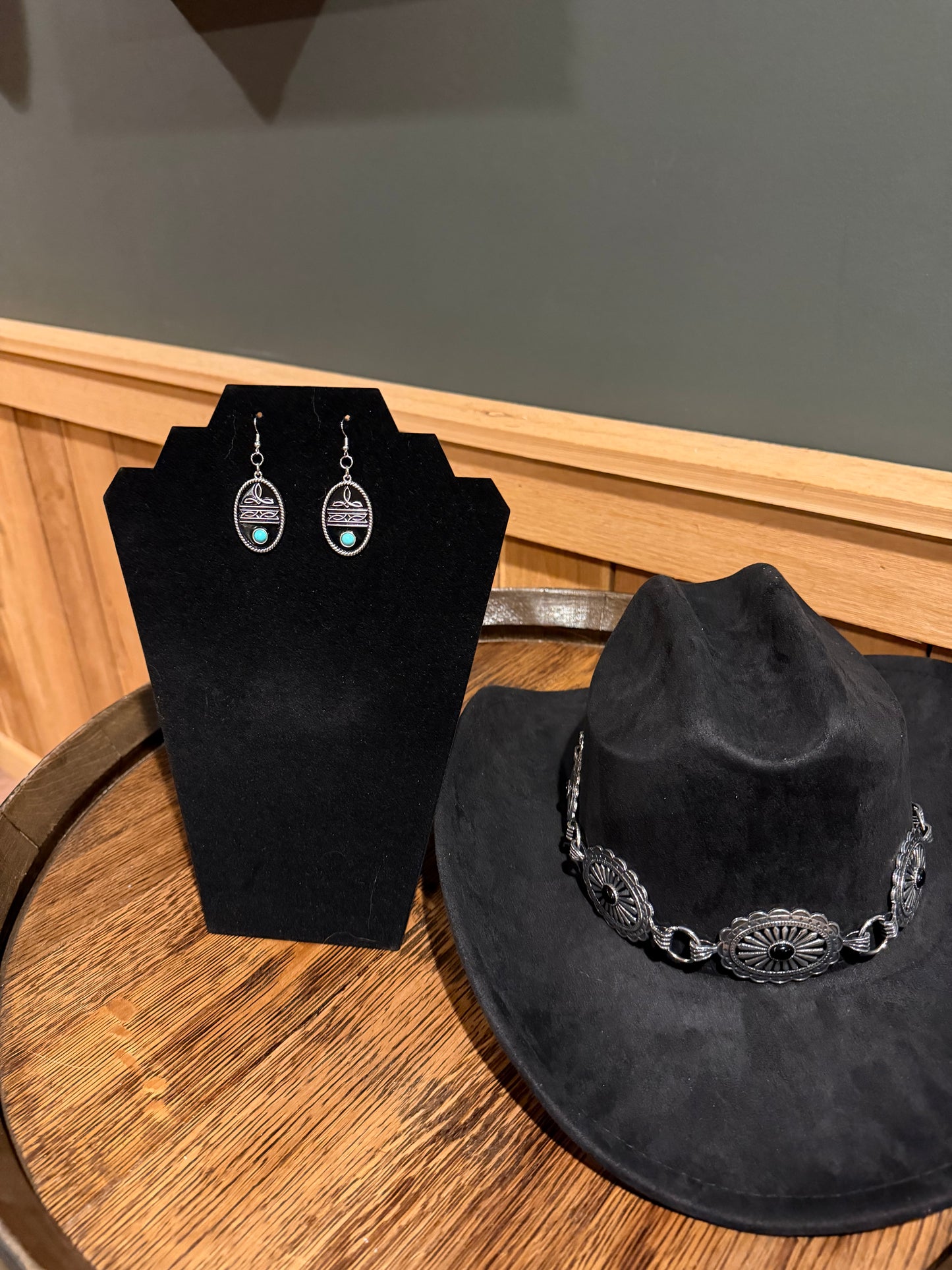 Black Boot Stitch Earrings