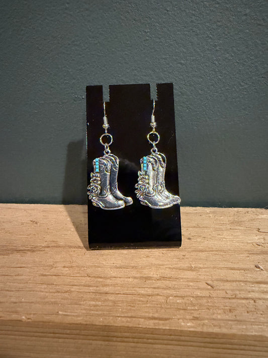 Silver Cowgirl Boot Earrings