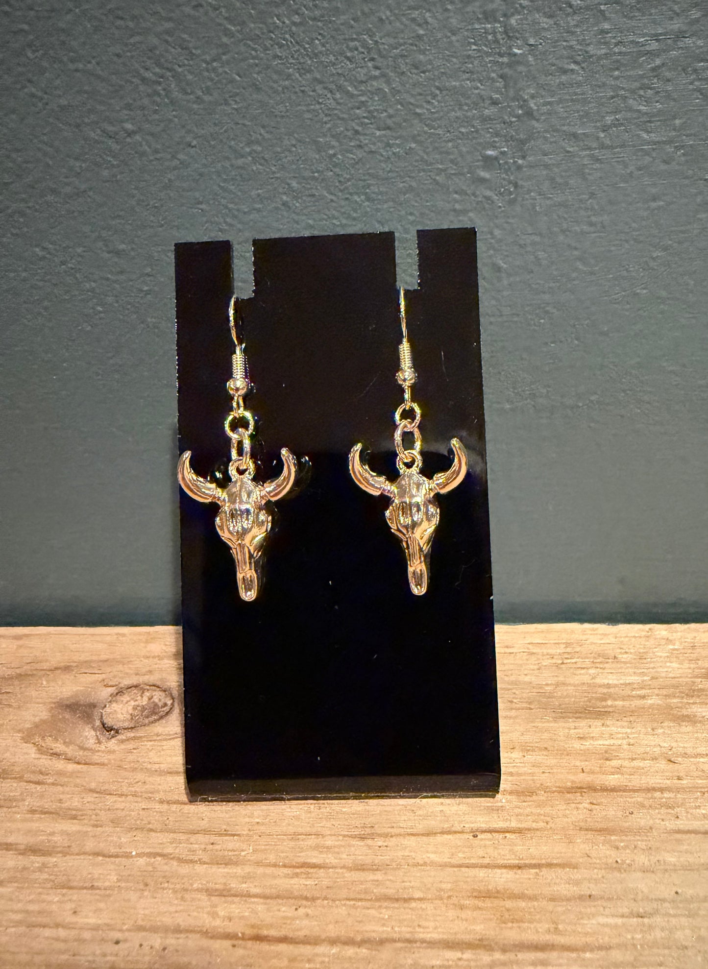Gold Bull Skull Earrings
