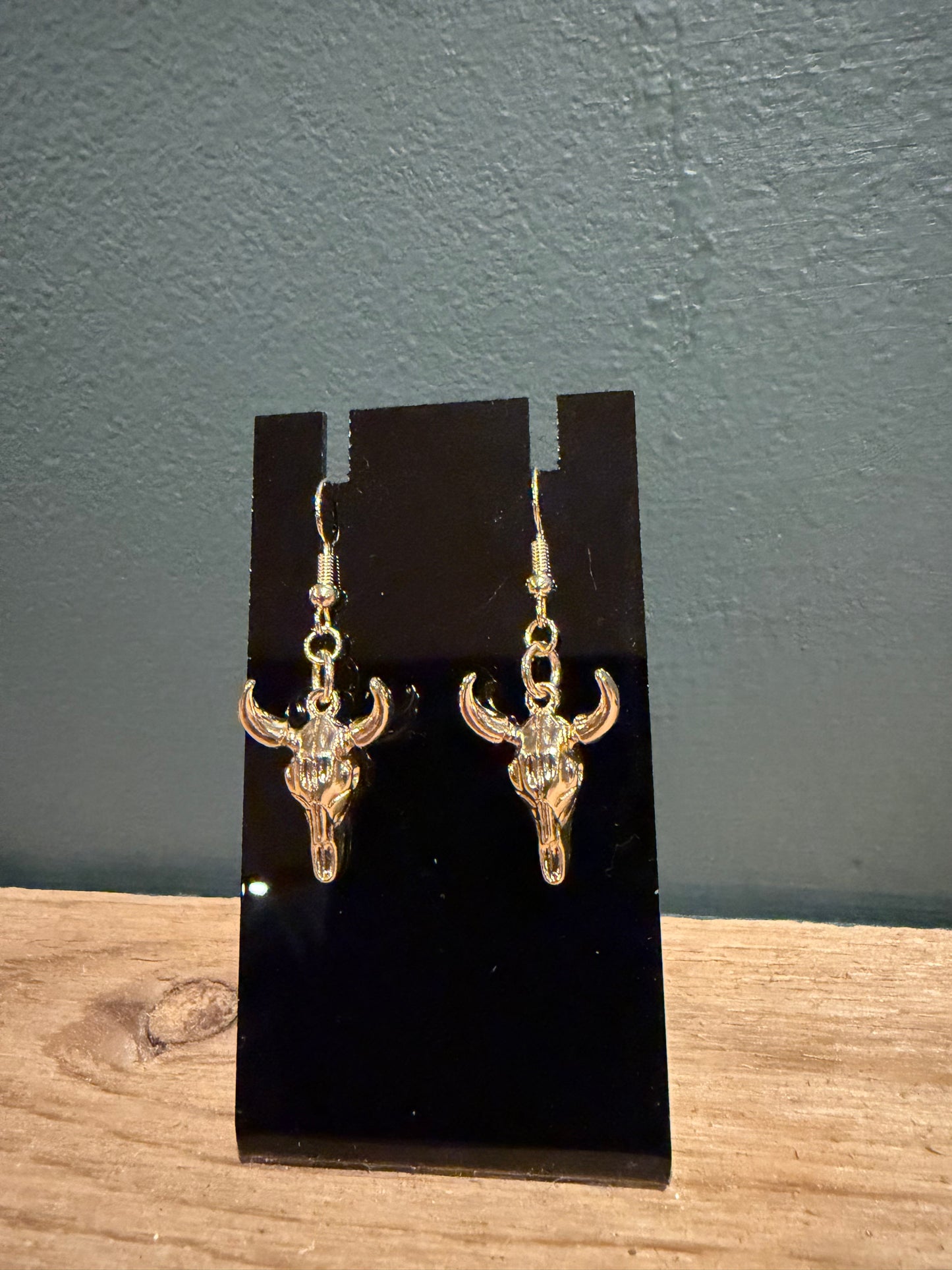 Gold Bull Skull Earrings