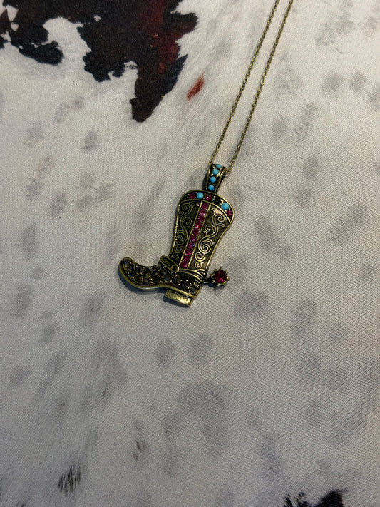 Gold Large Cowgirl Boot Necklace