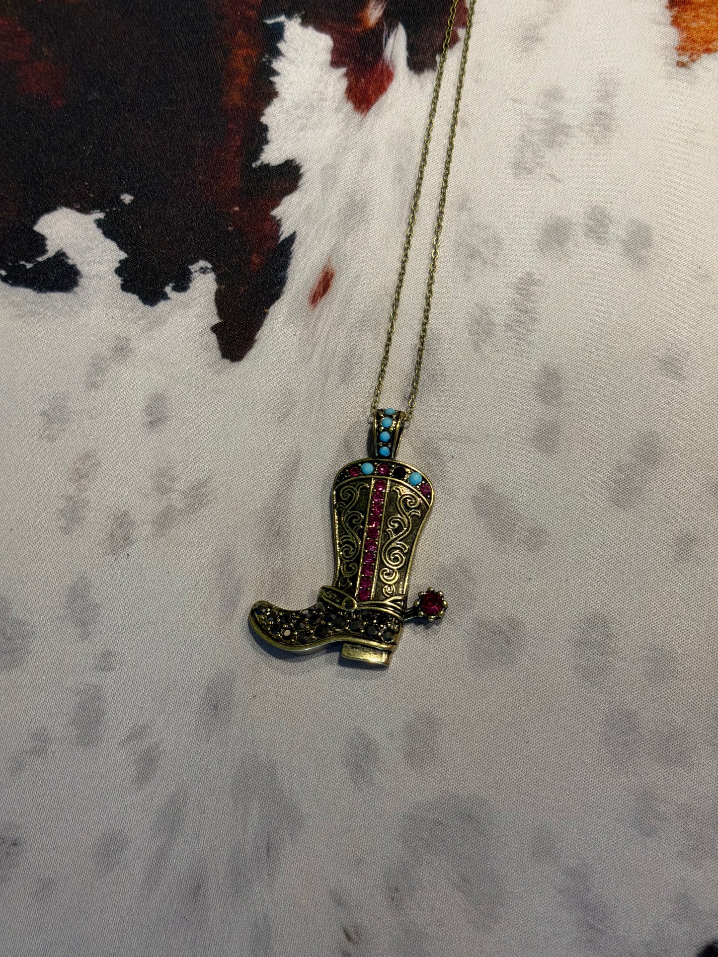 Gold Large Cowgirl Boot Necklace