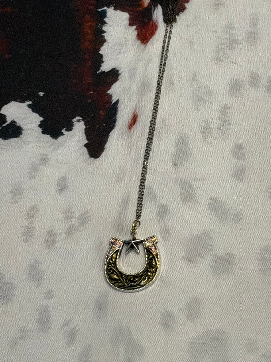 Black and Gold Lucky Horseshoe Necklace