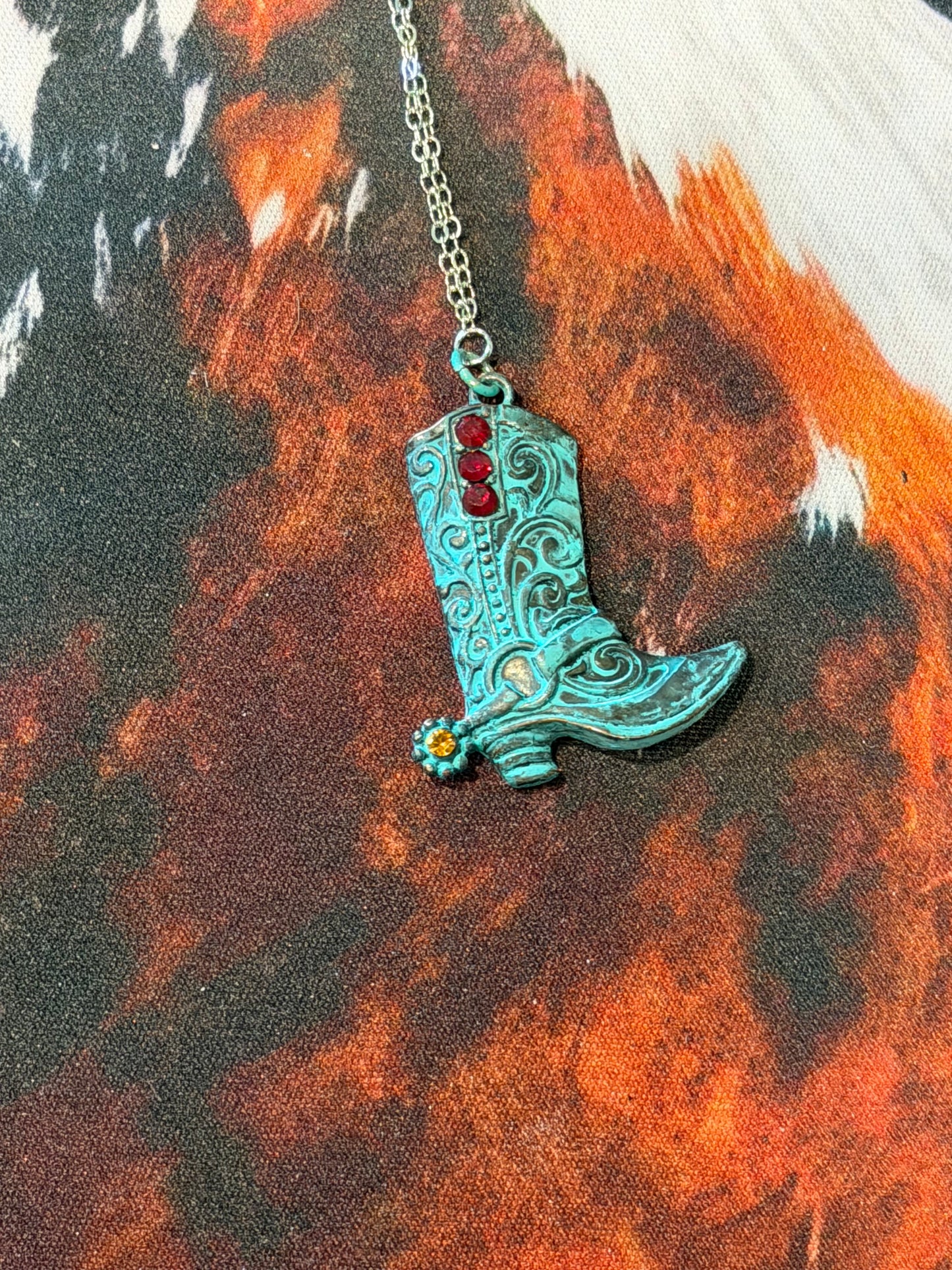 Turquoise Metal Boot Necklace