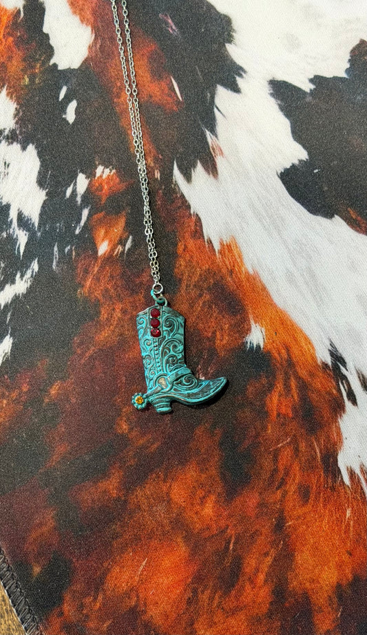 Turquoise Metal Boot Necklace