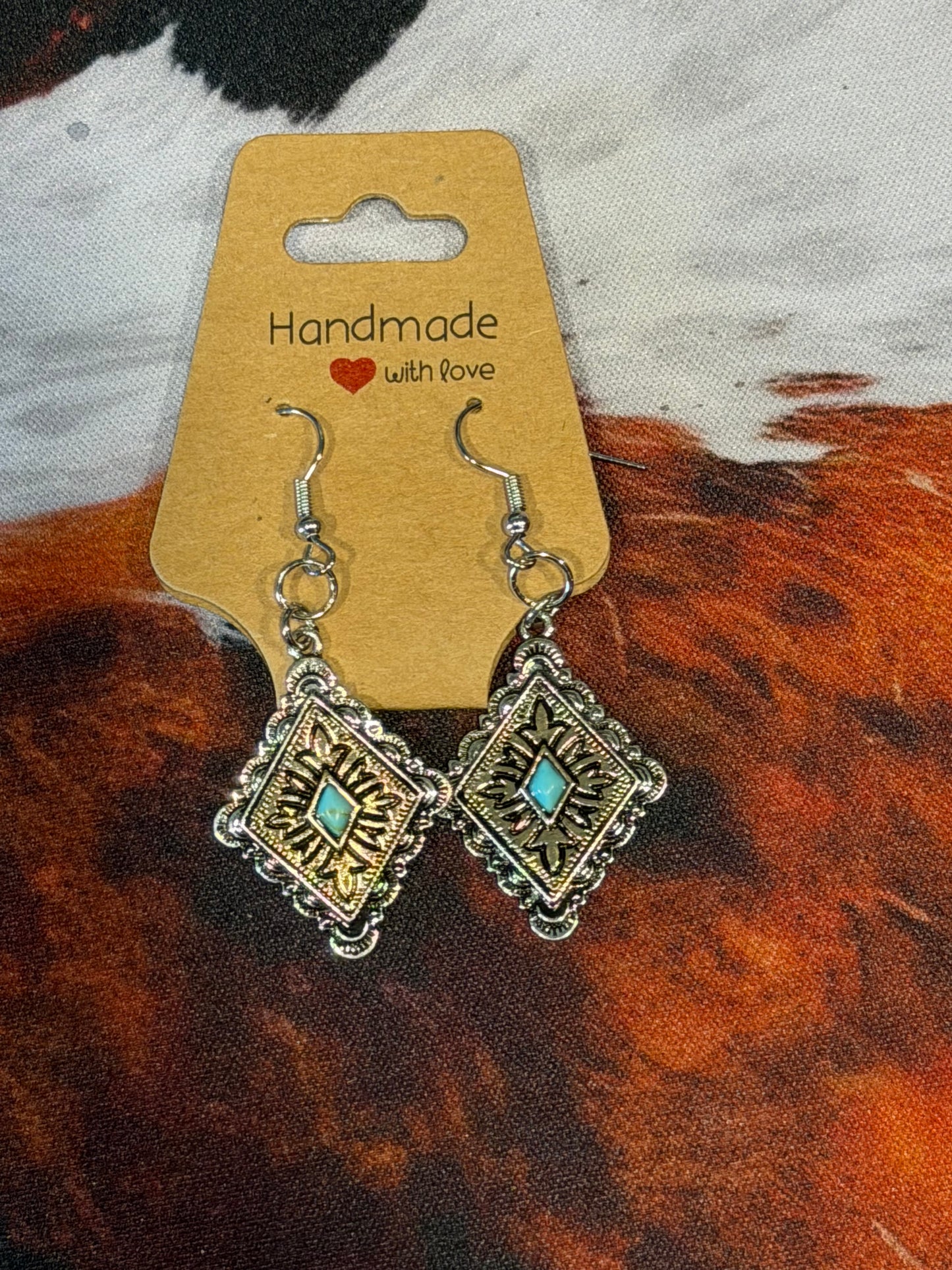 Silver  and Gold Turquoise Earrings