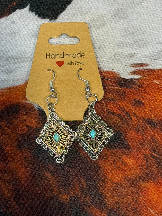 Silver  and Gold Turquoise Earrings