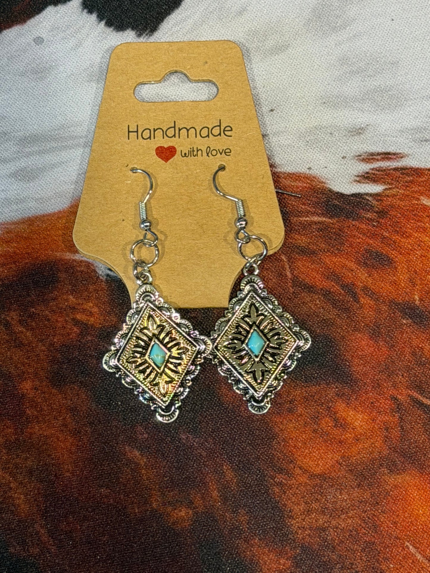 Silver  and Gold Turquoise Earrings