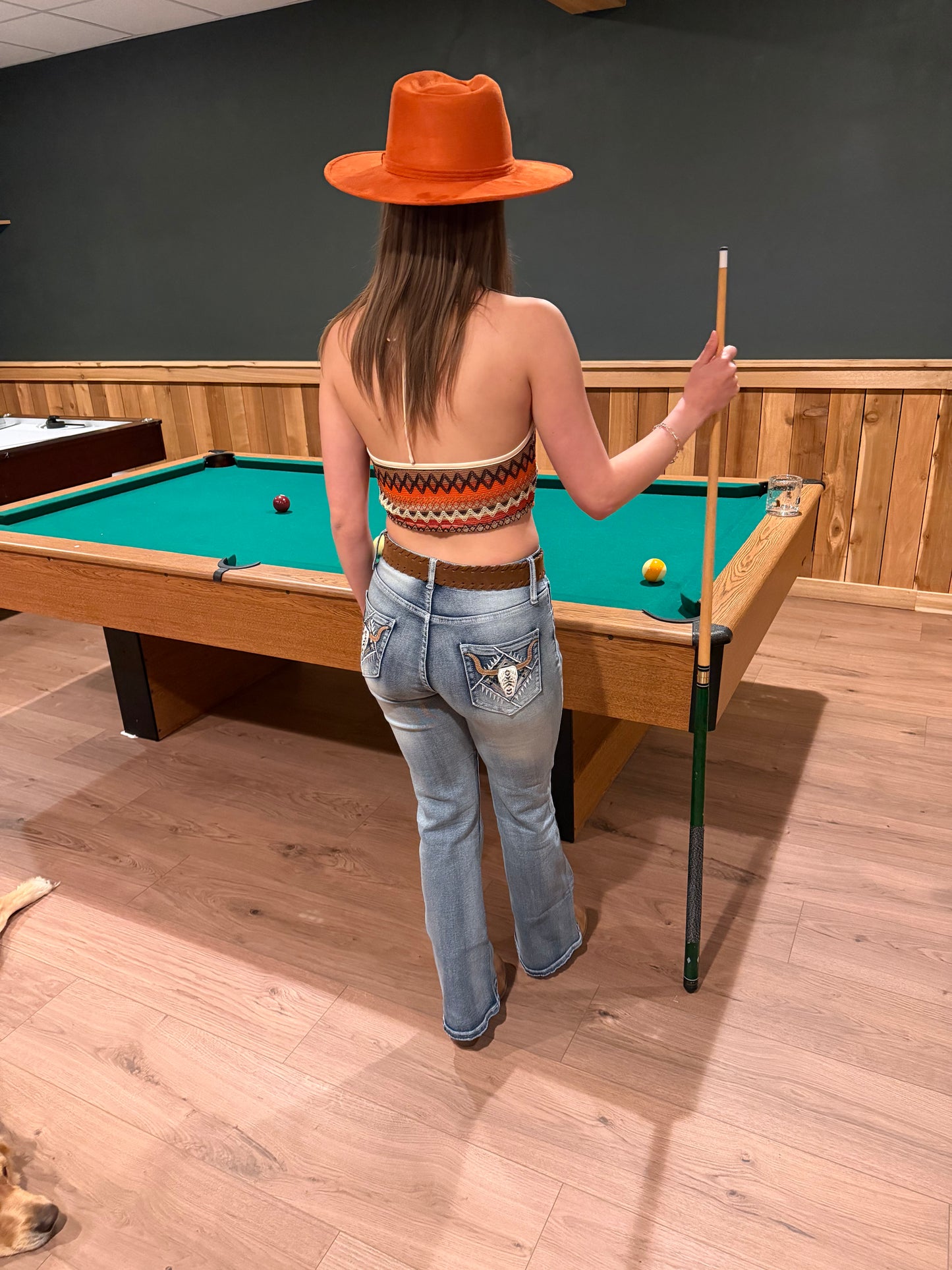 Embroidered Acid Washed Bootcut Jeans