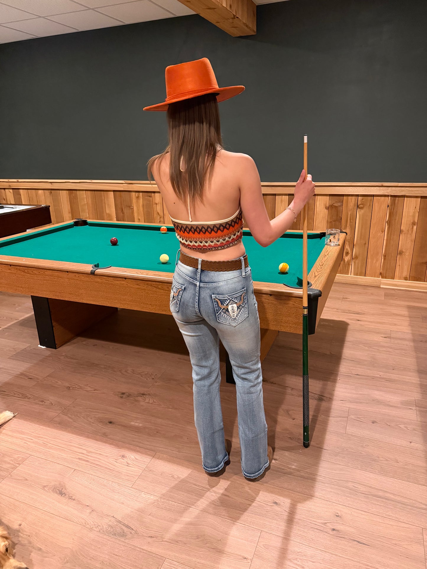 Embroidered Acid Washed Bootcut Jeans