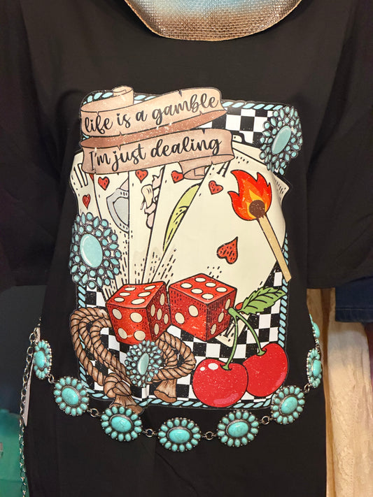 Life's A Gamble Black T-shirt Dress