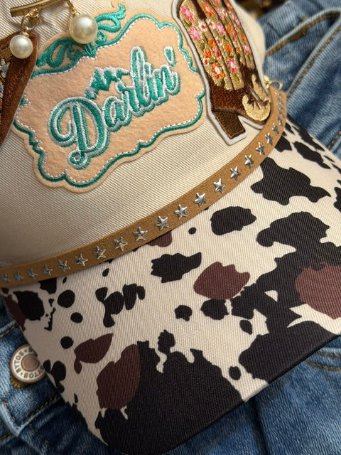 Darlin' Cowprint Canvas Hat