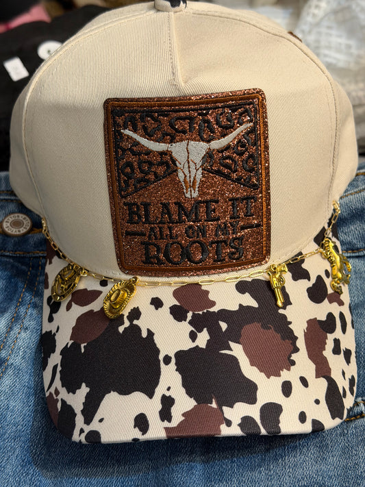 Blame it all on my Roots Cowprint Canvas Hat