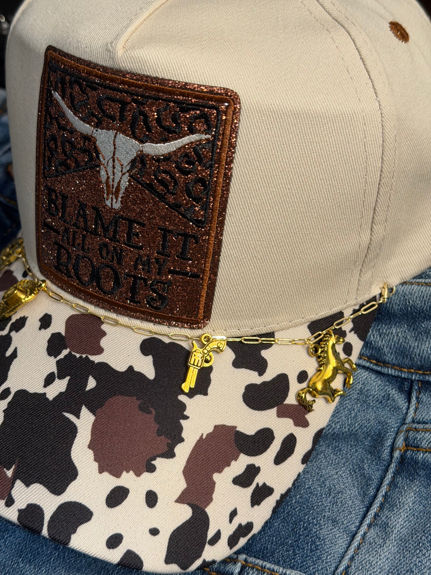 Blame it all on my Roots Cowprint Canvas Hat