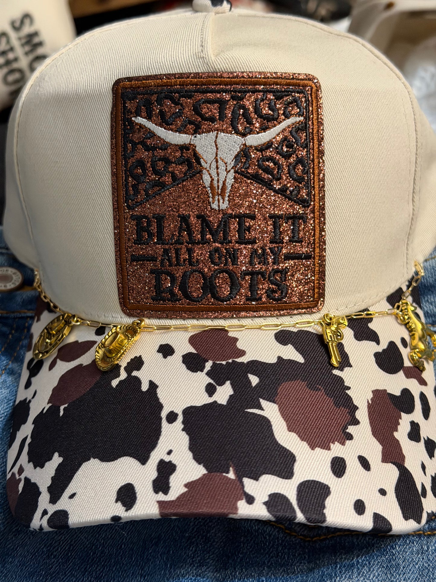 Blame it all on my Roots Cowprint Canvas Hat