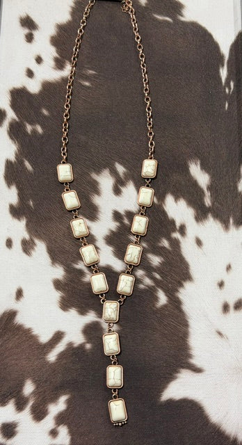 Copper and Howlite Lariat Chain Necklace