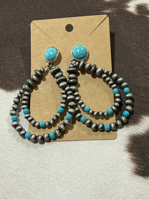 Faux Silver Navajo and Turquoise Beaded Earrings
