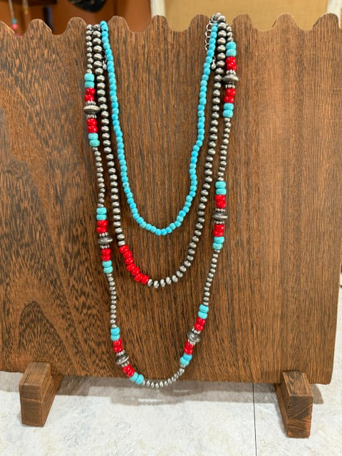 Navajo, Turquoise, & Red Beaded Strands