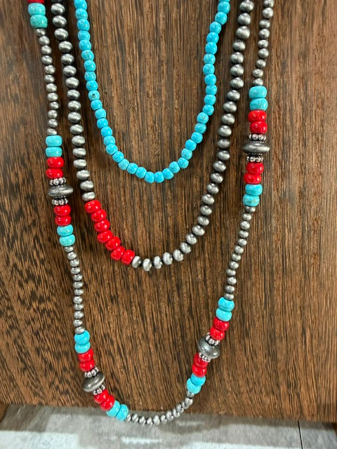 Navajo, Turquoise, & Red Beaded Strands