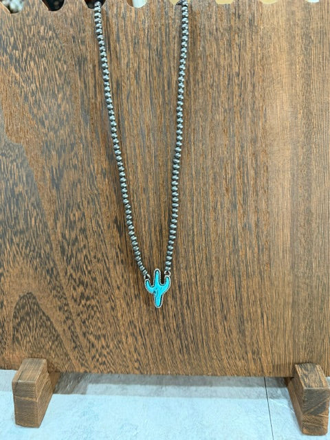 Navajo Beads & Cactus Pendant