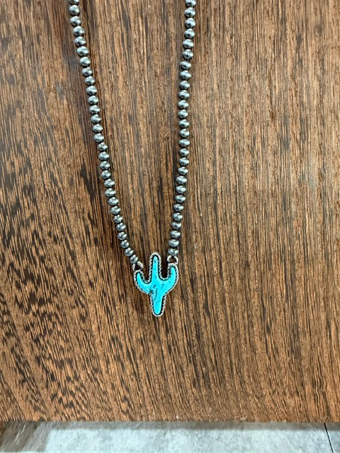 Navajo Beads & Cactus Pendant